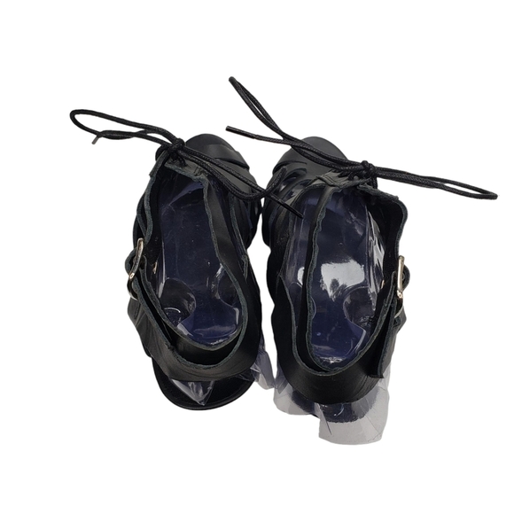 TOPSHOP | Black Strappy Vegan Leather Cage Lace Up Open Toe Heels Women's 7.5 - Picture 5 of 14